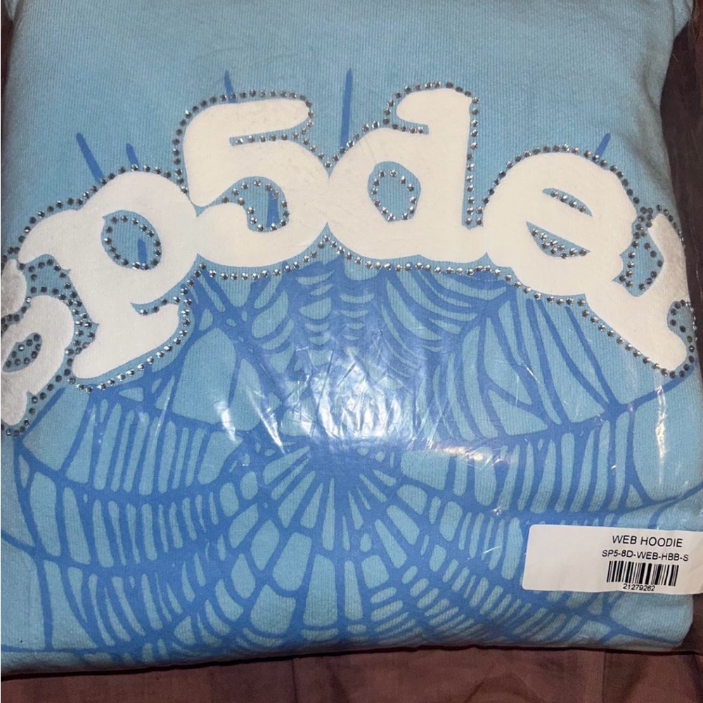 Blue Hoodie with White Web Design